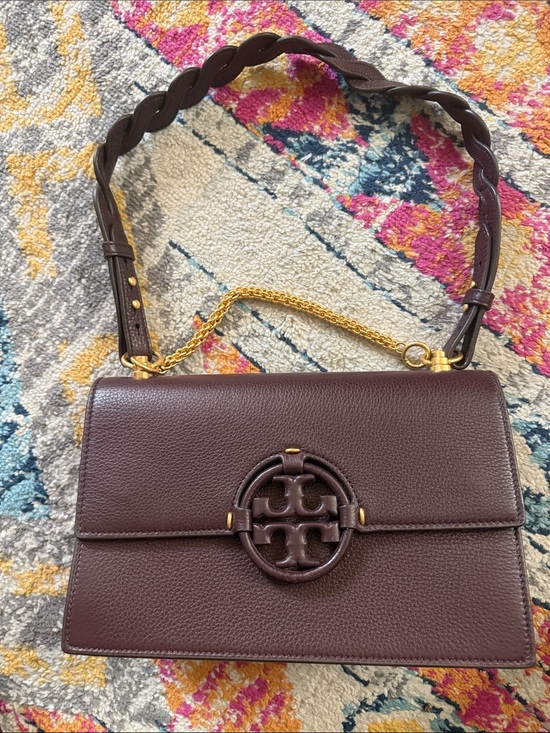 Tory Burch Handbags - Tory Burch Dark Brown Leather Logo Shoulder Miller Bag with Gold Chain Like New